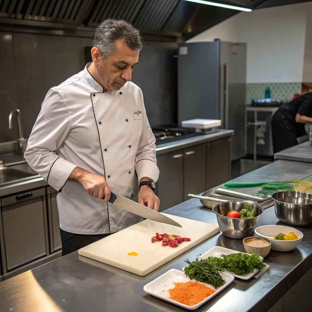 Instructor demonstrating cooking techniques
